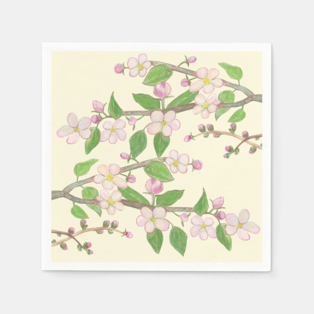 Blossoming Apple Tree Branch Illustration  Napkin (Front)