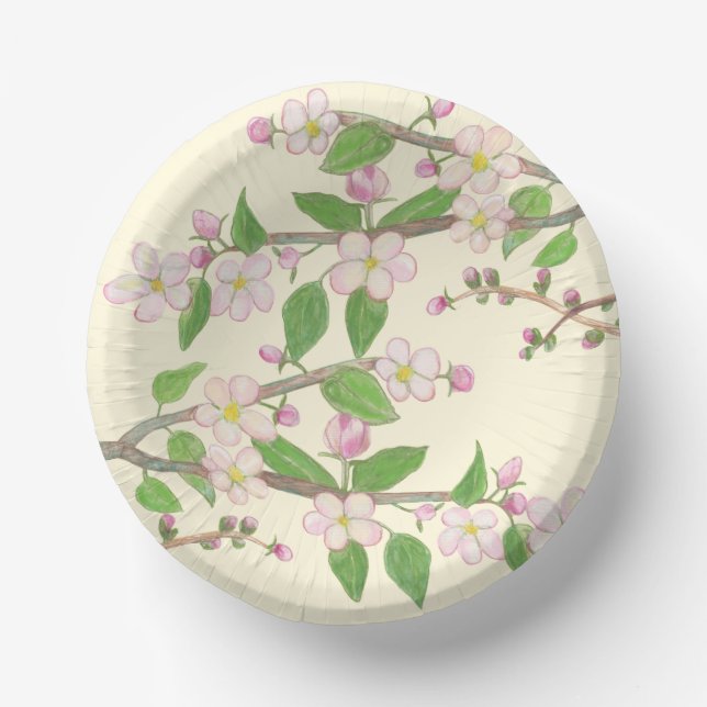 Blossoming Apple Tree Branch Illustration  Paper Plate (Front)