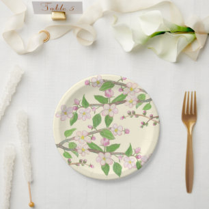 Blossoming Apple Tree Branch Illustration Paper Plate