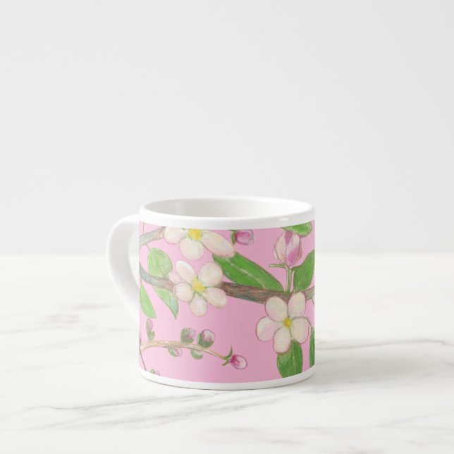 Blossoming Apple Tree Branch Pastel Pink Espresso Cup (Front Left)