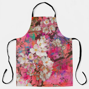 Blossoming apple tree, painting and mixed media ar apron