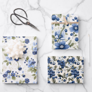 Blossoming Berries Collection: Blueberry Breeze Wrapping Paper Sheet