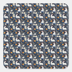Blossoming Bunnies Easter Pattern Square Sticker
