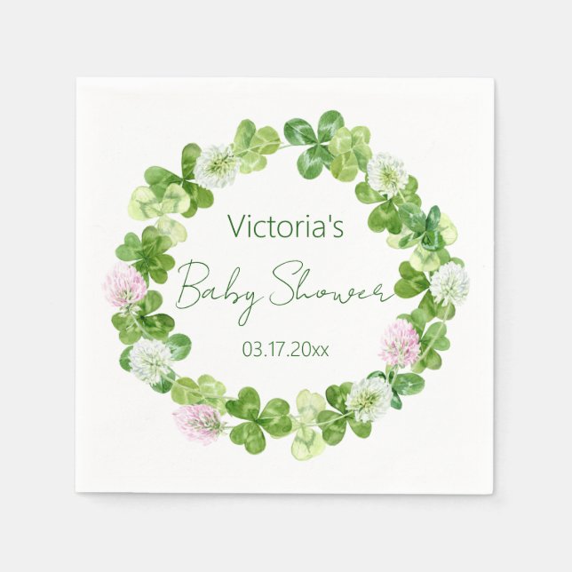 Blossoming Clover Greenery Paper Napkin (Front)