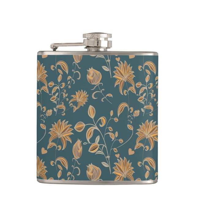 Blossoming Flora patterns Hip Flask (Front)