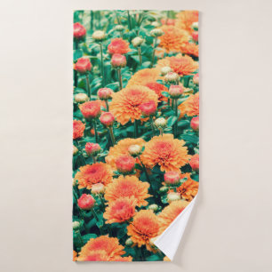 Blossoming flowers in a gardenautumn, background, bath towel