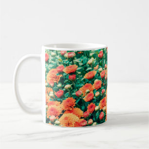 Blossoming flowers in a gardenautumn, background, coffee mug