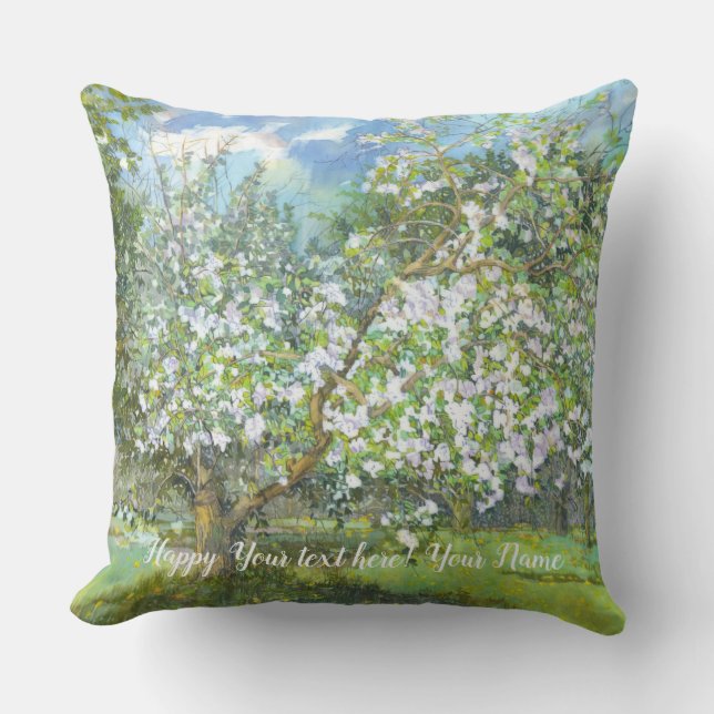 Blossoming garden  painting  watercolor  cushion (Front)