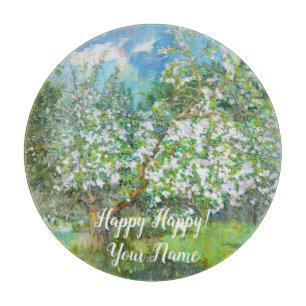 Blossoming garden painting watercolor cutting board