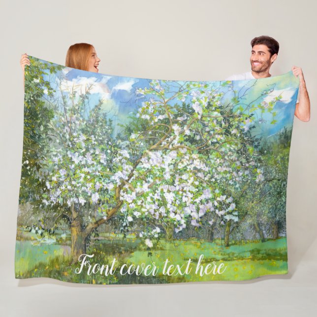 Blossoming garden  painting  watercolor  fleece blanket (In Situ)