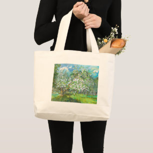 Blossoming garden painting watercolor large tote bag