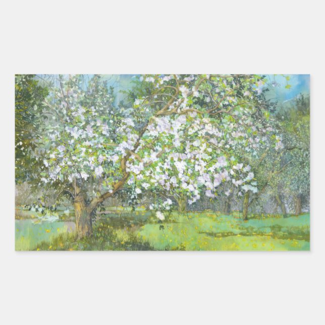 Blossoming garden rectangular sticker (Front)