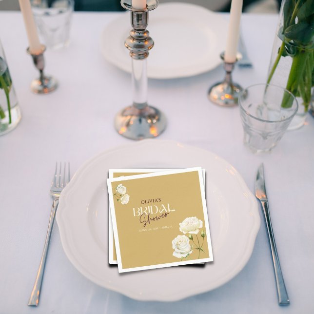 Blossoming Love with White Rose Bridal Shower Napkin (Creator Uploaded)