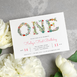 Blossoming One   First Birthday Party Invitation