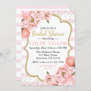 Blossoming Peonies Pink Blush & Gold Bridal Shower Invitation