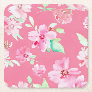 Blossoming Pink Floral Paper Coasters