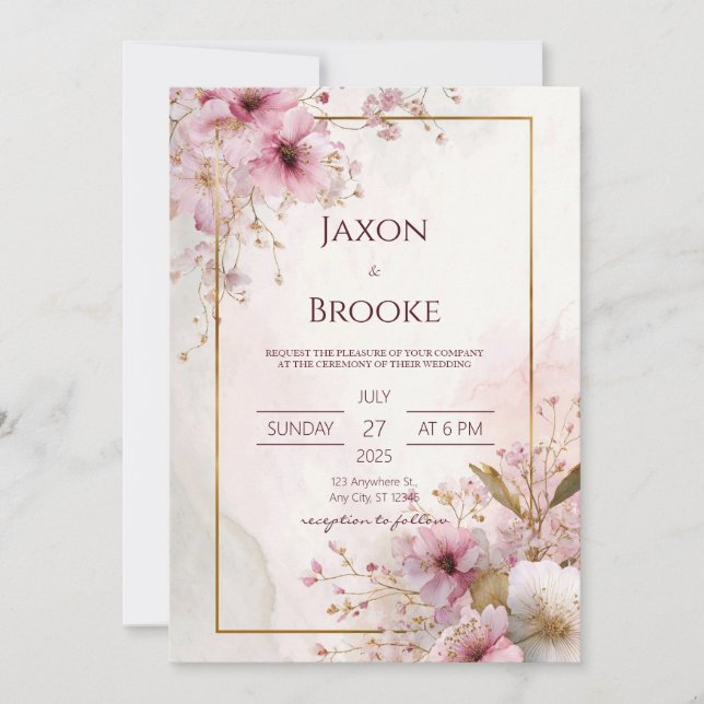 Blossoming Pink Floral Romantic Wedding Invitation (Front)