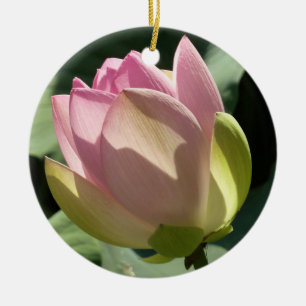 Blossoming Pink Lotus Flower Summer Ceramic Ornament