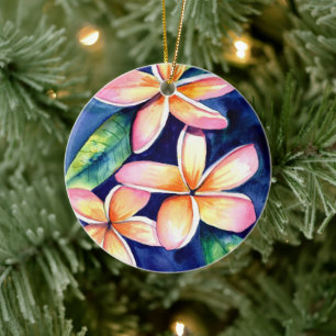 Blossoming Plumeria Ceramic Ornament