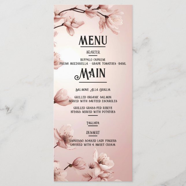 Blossoming Romance: A Full Floral Wedding Theme Menu (Front)