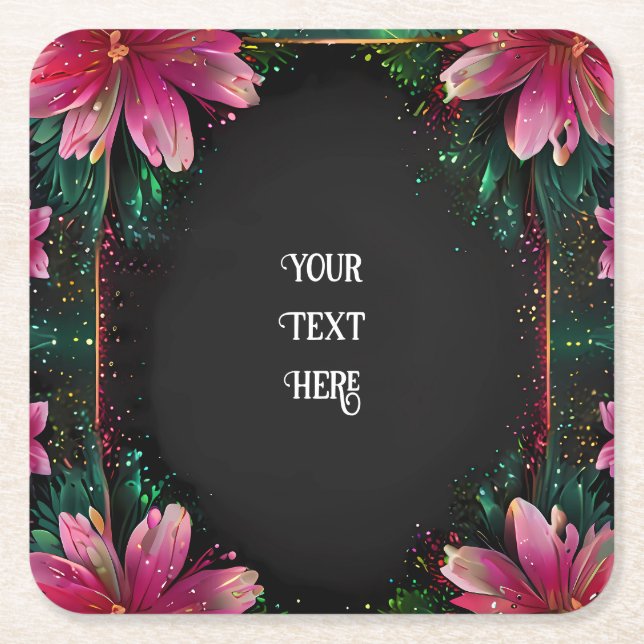 Blossoming Romance: A Full Floral Wedding Theme Square Paper Coaster (Front)