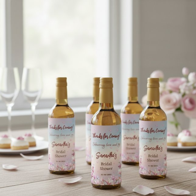 Blossoming Romance - Pink Magnolia Bridal Shower Wine Label (Creator Uploaded)