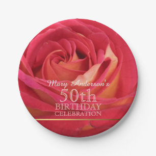 Blossoming Rose 50th Birthday Celebration Party PP Paper Plate