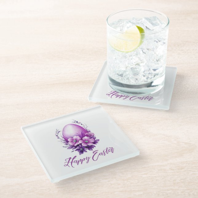 Blossoming Rose Easter Egg Glass Coaster (Angled)