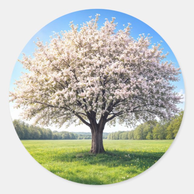 Blossoming Spring Apple Tree Classic Round Sticker (Front)