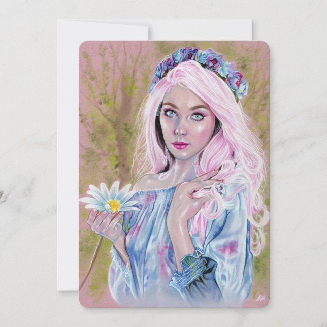 Blossoming spring fairy girl notecard (Front)