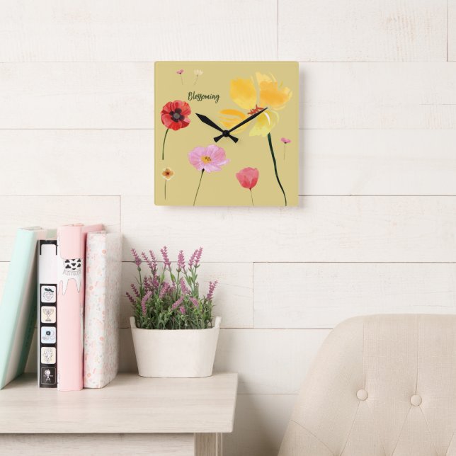 Blossoming Square Wall Clock (Reading Room)
