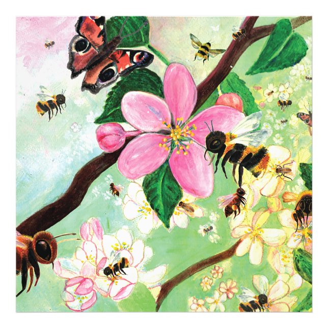 Blossoming Tree with Bees Wood  Photo Print (Front)