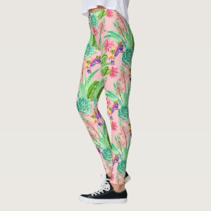Blossoming Watercolor Succulents Pattern 2 Leggings