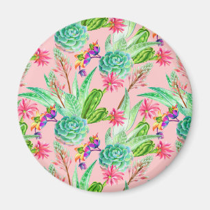 Blossoming Watercolor Succulents Pattern Magnet