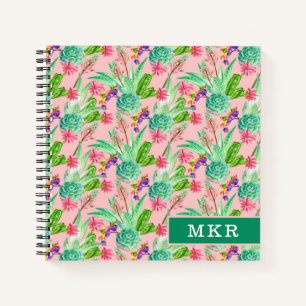 Blossoming Watercolor Succulents Pattern Notebook