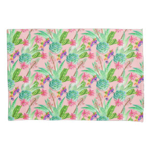 Blossoming Watercolor Succulents Pattern Pillowcase
