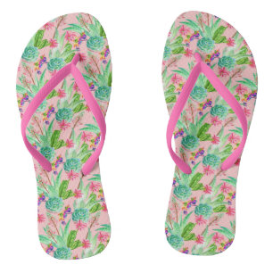 Blossoming Watercolor Succulents Pattern Thongs