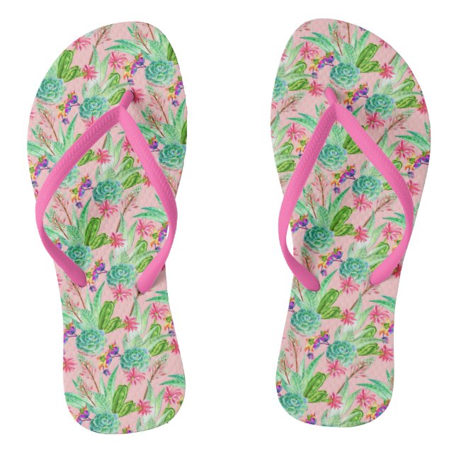 Blossoming Watercolor Succulents Pattern Thongs (Footbed)