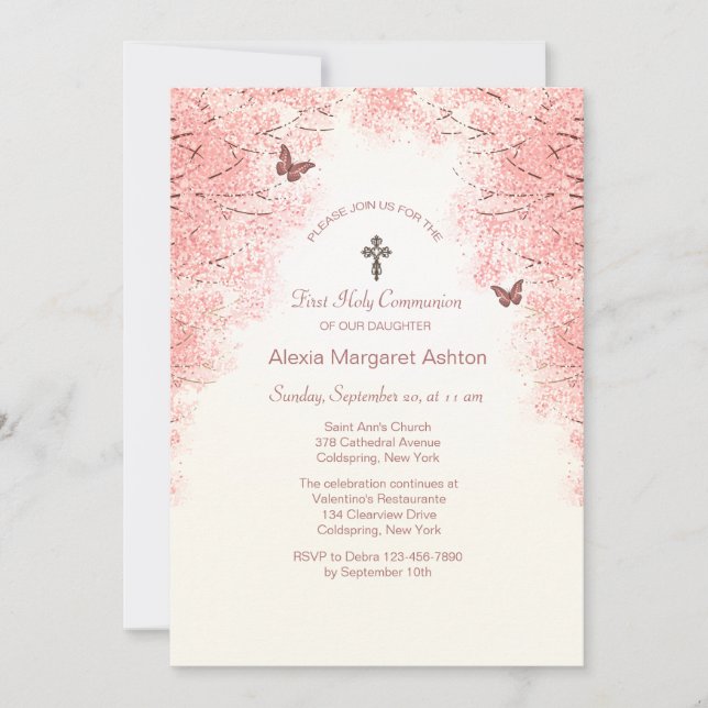 Blossoms and Butterflies Religious Invitation (Front)