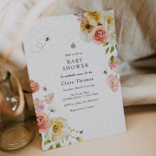 Blossoms and Honey Bee Baby Shower Invitation
