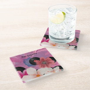 Blossoms and Vinyl Glass Coaster