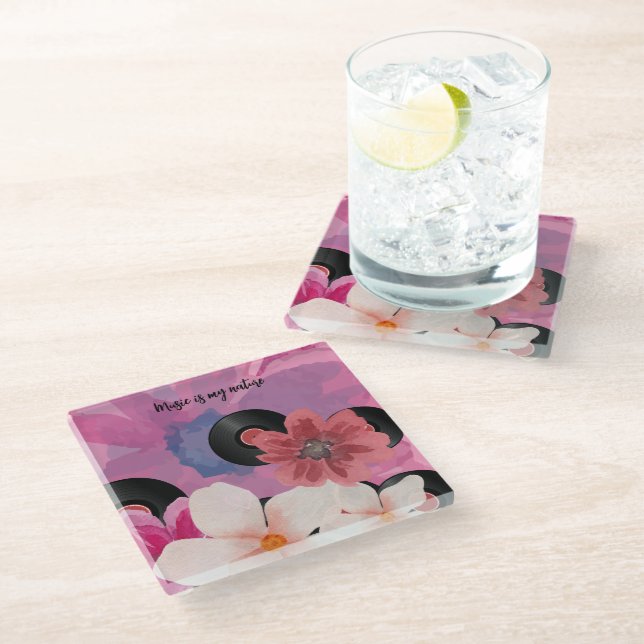 Blossoms and Vinyl  Glass Coaster (Angled)