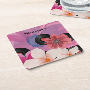 Blossoms and Vinyl Square Paper Coaster