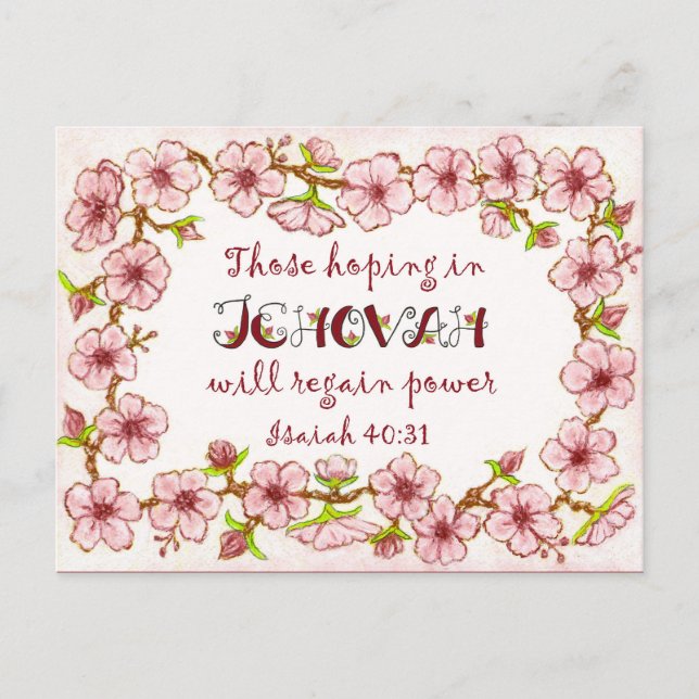 Blossoms Border~Hoping in Jehovah~2018 Scripture Postcard (Front)