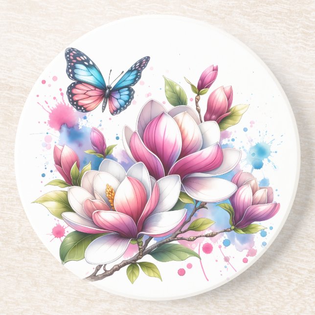 Blossoms & Butterflies Sandstone Coaster (Front)