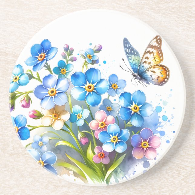 Blossoms & Butterflies Sandstone Coaster (Front)