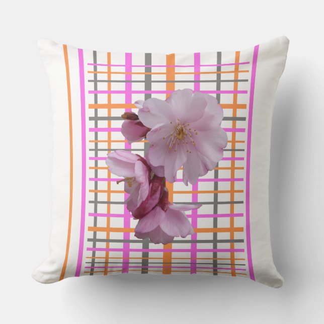 Blossoms Chequered Pattern Cust. Throw Pillow (Front)
