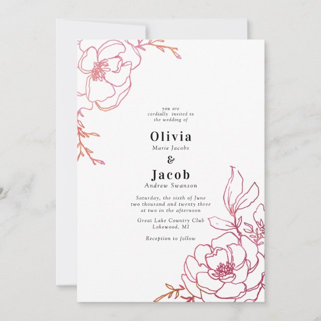 Blossoms Floral Wedding Design Invitation (Front)