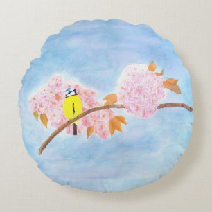 Blossoms & Garden Bird Round Cushion