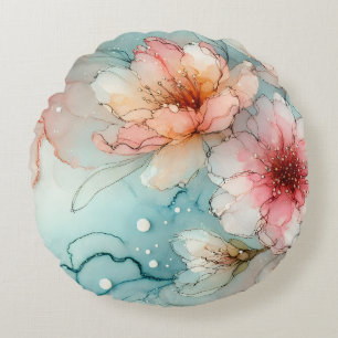 Blossoms in Bloom: An Abstract Alcohol Ink design  Round Cushion